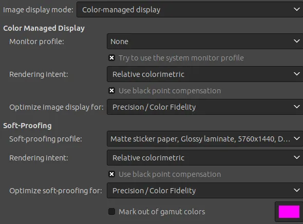 GIMP soft proofing configuration