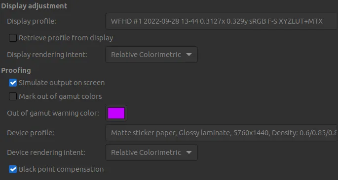 Inkscape soft proofing configuration